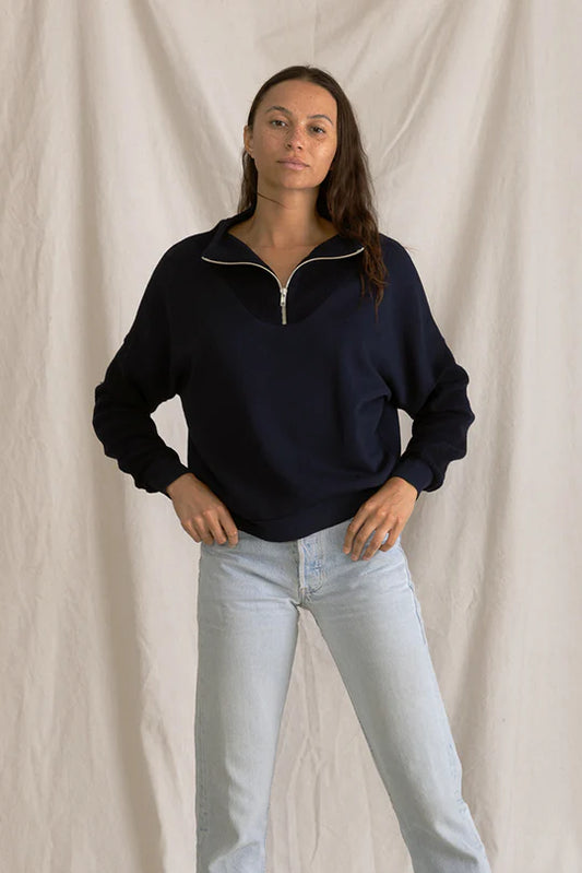 Tyra Fleece Zip Pullover Navy