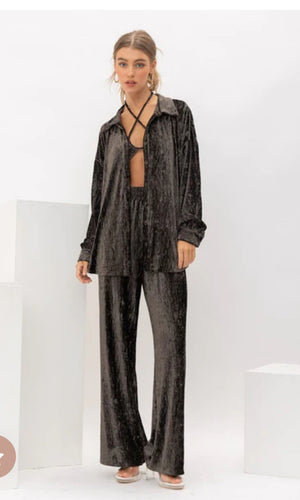Crinkle Velvet Wide Leg Pants