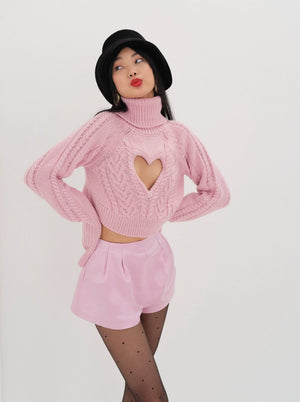 Vera Cropped Cut Out Sweater-Pink